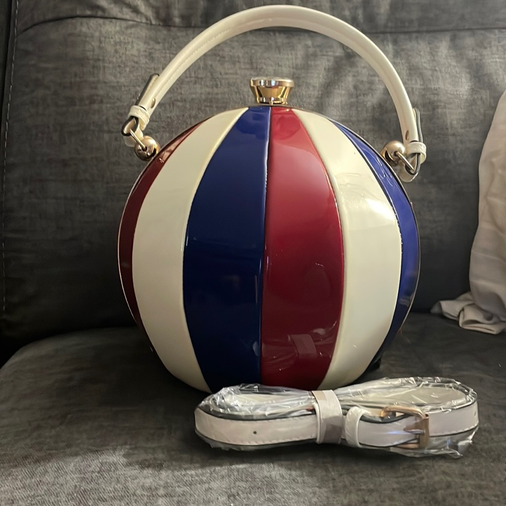 Red white and blue basketball bag